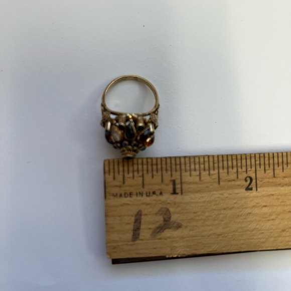 18K yellow gold multi gemstone Thai princess harem antique dome ring size 7. - Picture 12 of 16